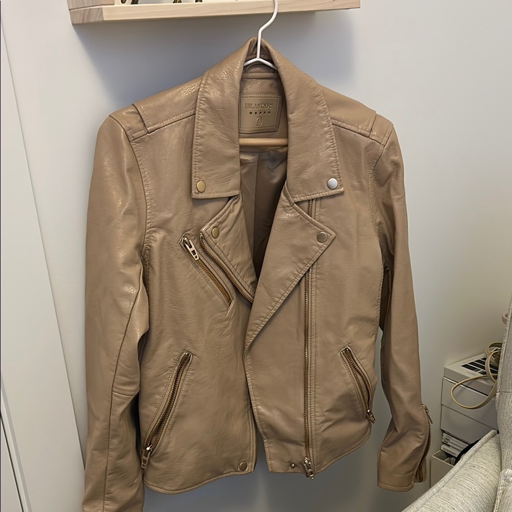 Blank NYC Beige Vegan Leather Moto Jacket